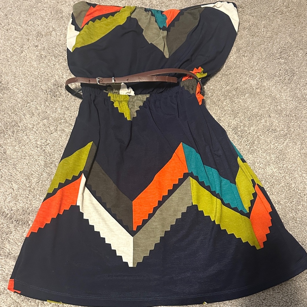 Derek Heart Strapless Dress with Chevron Pattern